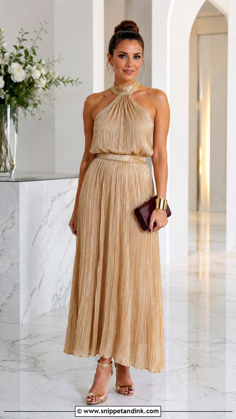 Gold Champagne Halter Neck Dress - Snippet and Ink - 20 Gold Champagne Dress Ideas