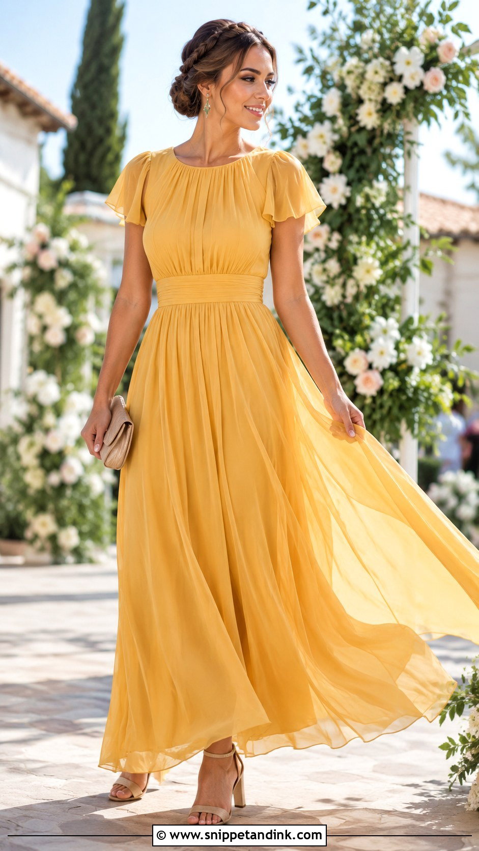 Gold Chiffon Maxi Dress for Wedding - Snippet and Ink - 20 Gold Dresses for Wedding