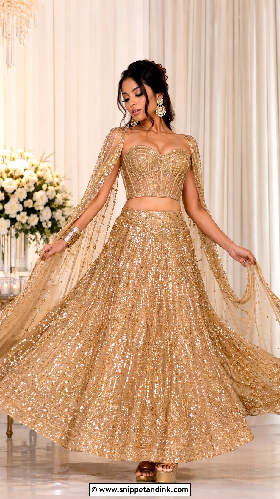 Gold Corset Bride Sangeet Lehenga - Snippet and Ink - 20 Bride Sangeet Look Ideas