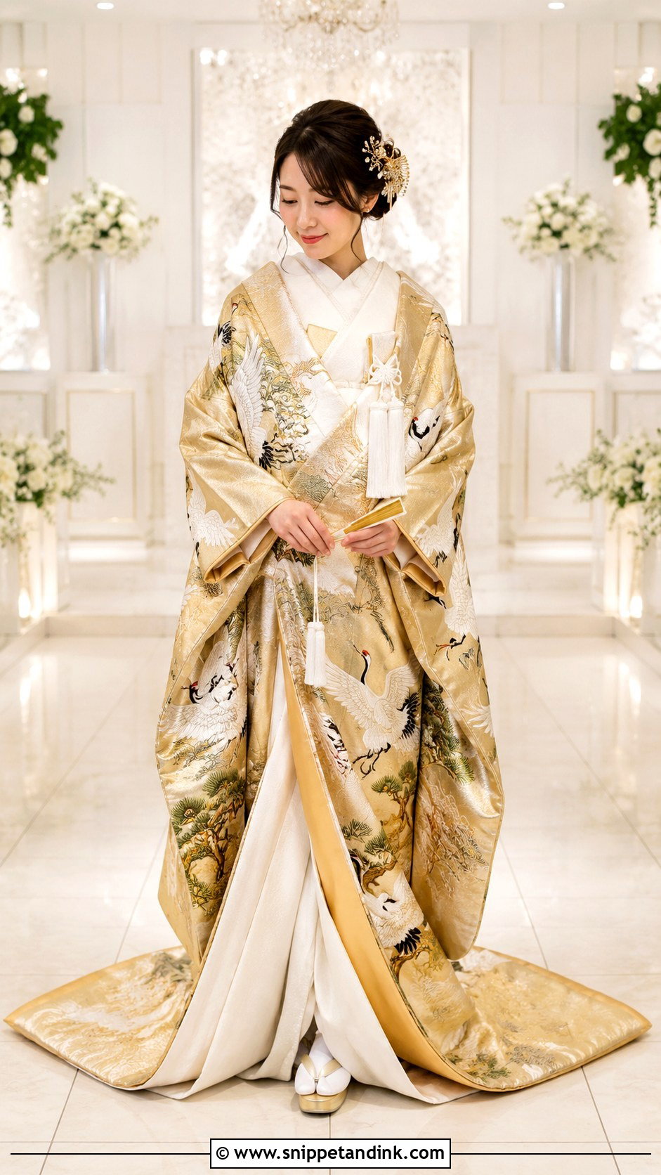 Gold Crane Iro Uchikake Japanese Wedding Dress - Snippet and Ink - 20 Japanese Wedding Dresses