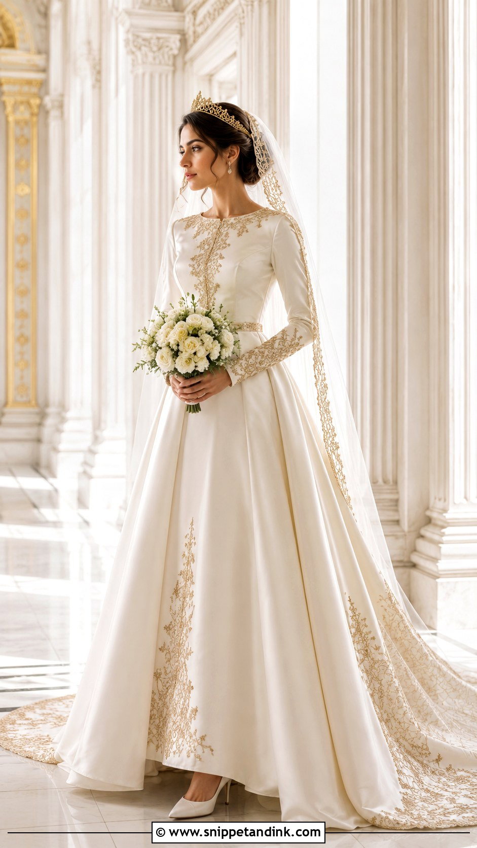 Gold Detail Royal Wedding Dress - Snippet and Ink - 20 Royal Wedding Dress Aesthetic Ideas