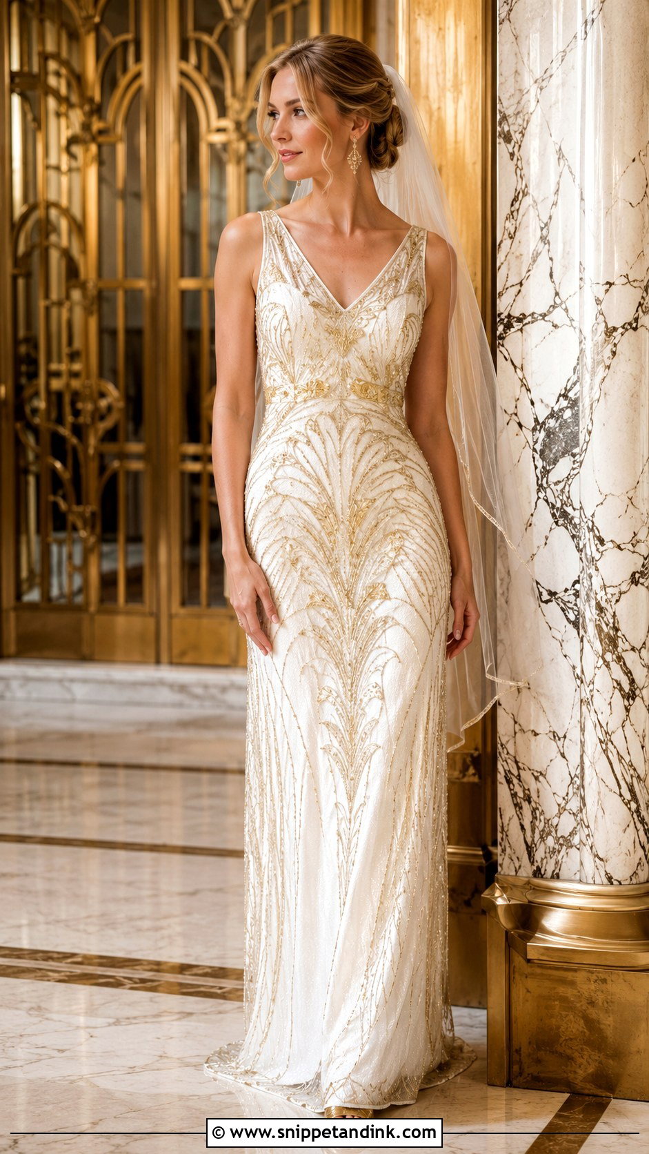 Gold Embellished Wedding Dress - Snippet and Ink - 25 20s Wedding Dress Ideas