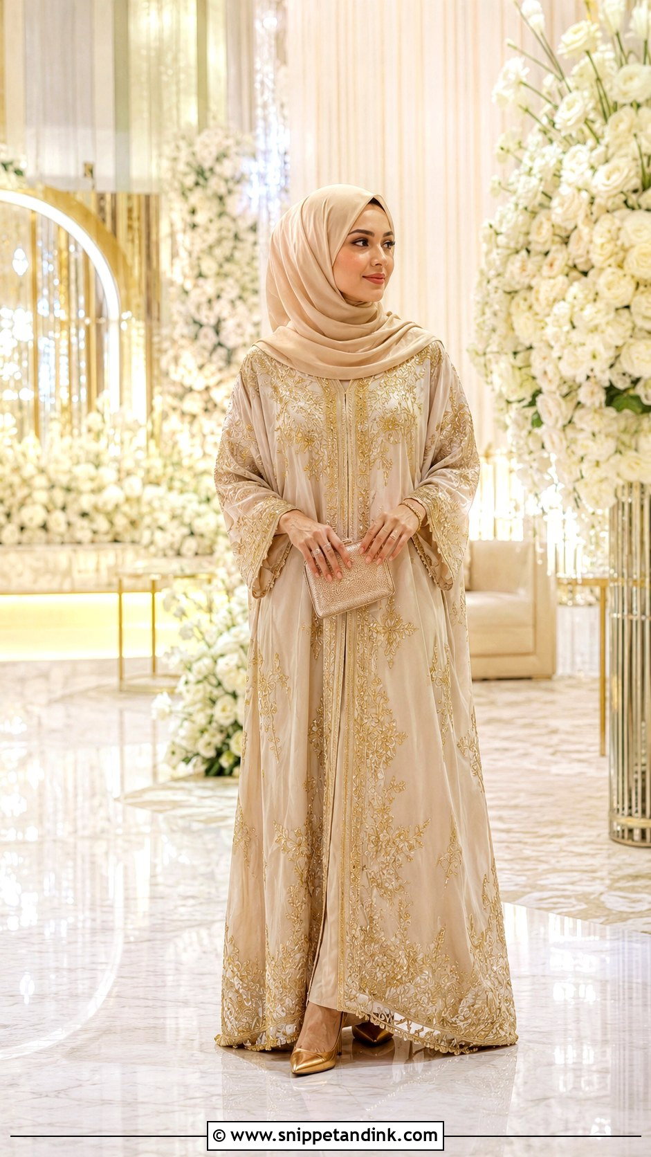 Gold Embroidered Abaya - Snippet and Ink - 30 Wedding Abaya Ideas