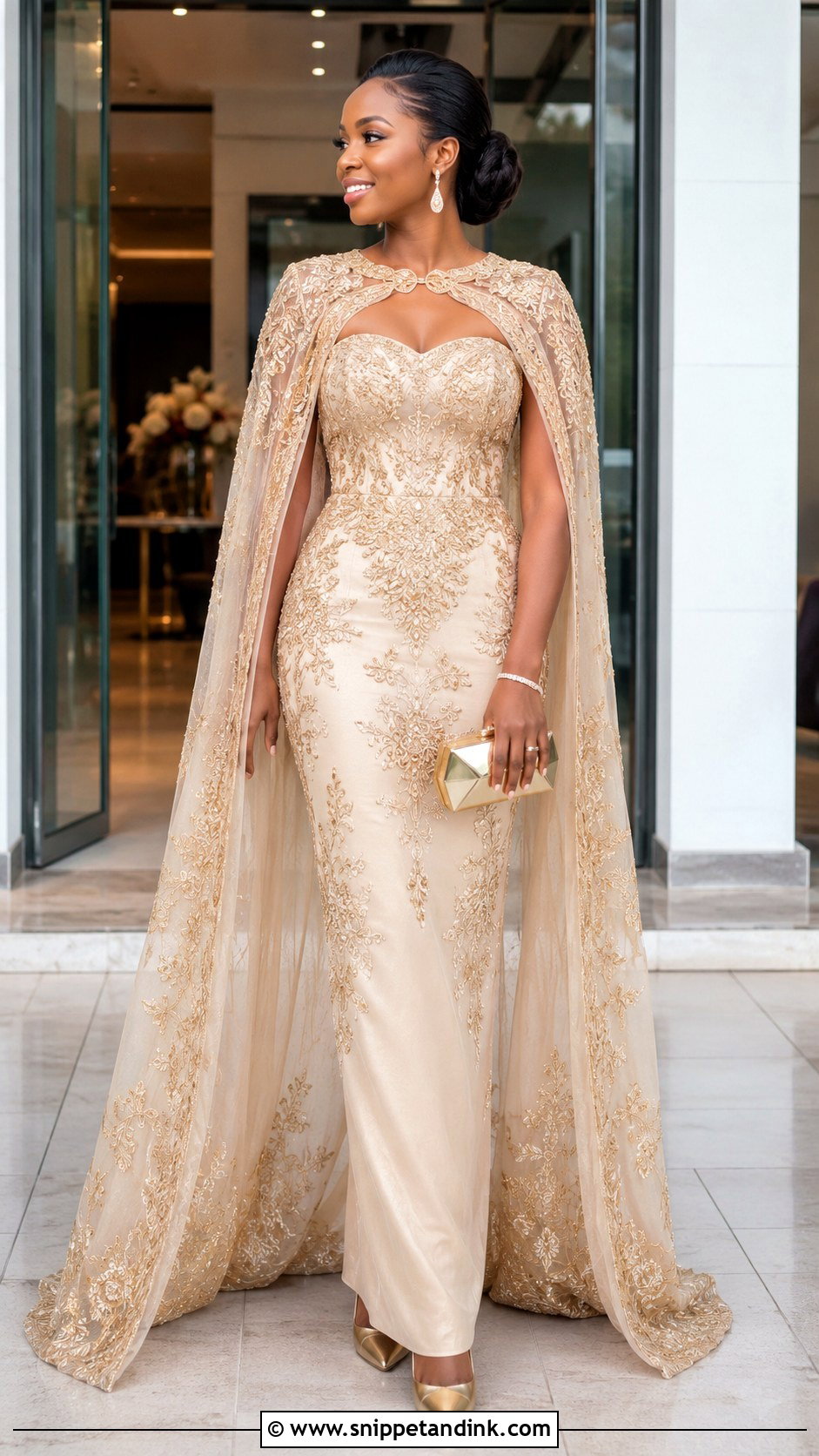Gold Embroidered African Bridal Cape Gown - Snippet and Ink - 20 African Bridal Wedding Dress Ideas