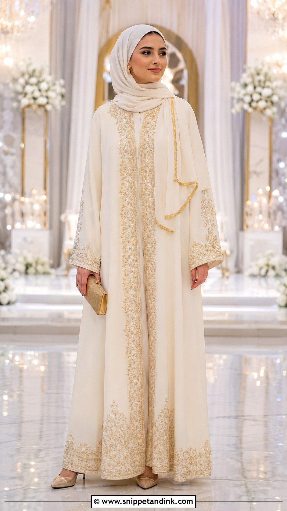 Gold Embroidered Bride Abaya - Snippet and Ink - 20 Bride Abaya Ideas