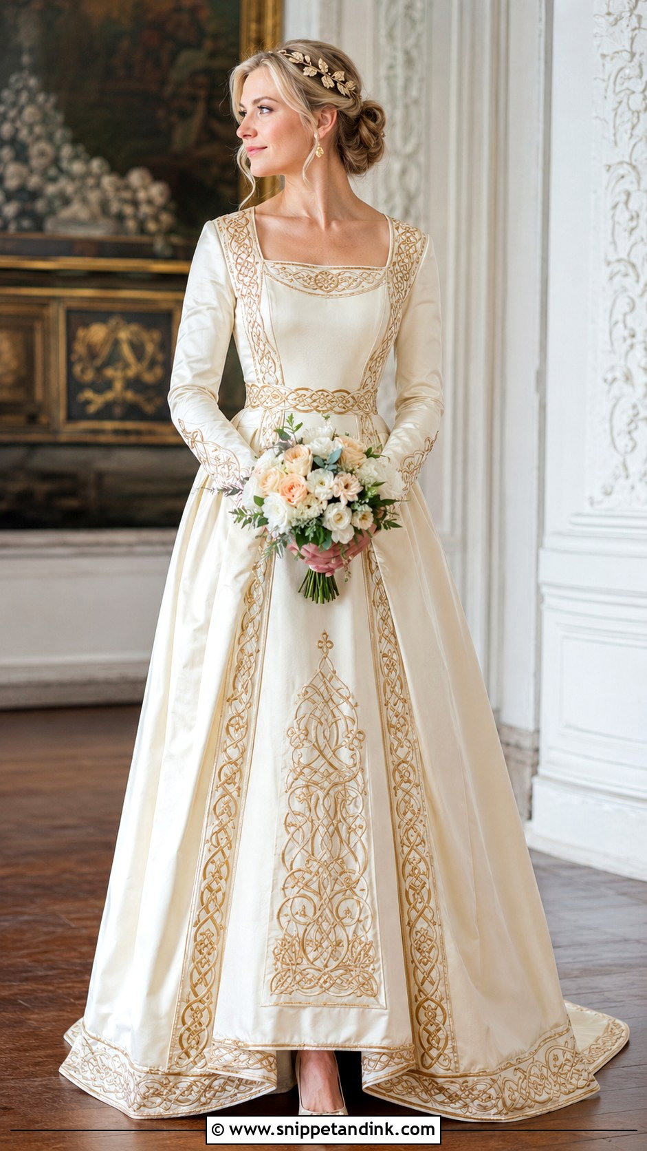 Gold Embroidered Celtic Wedding Dress - Snippet and Ink - 20 Irish Celtic Wedding Dress Ideas