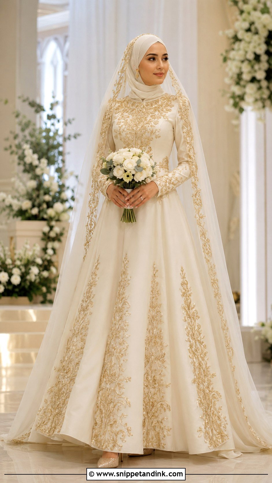 Gold Embroidered Hijabi Bride Dress - Snippet and Ink - 20 Hijabi Bride Dress Ideas