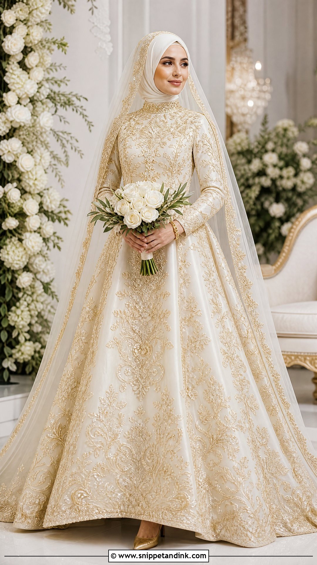Gold Embroidered Islamic Bridal Dress - Snippet and Ink - 25 Islamic Bridal Dress Ideas