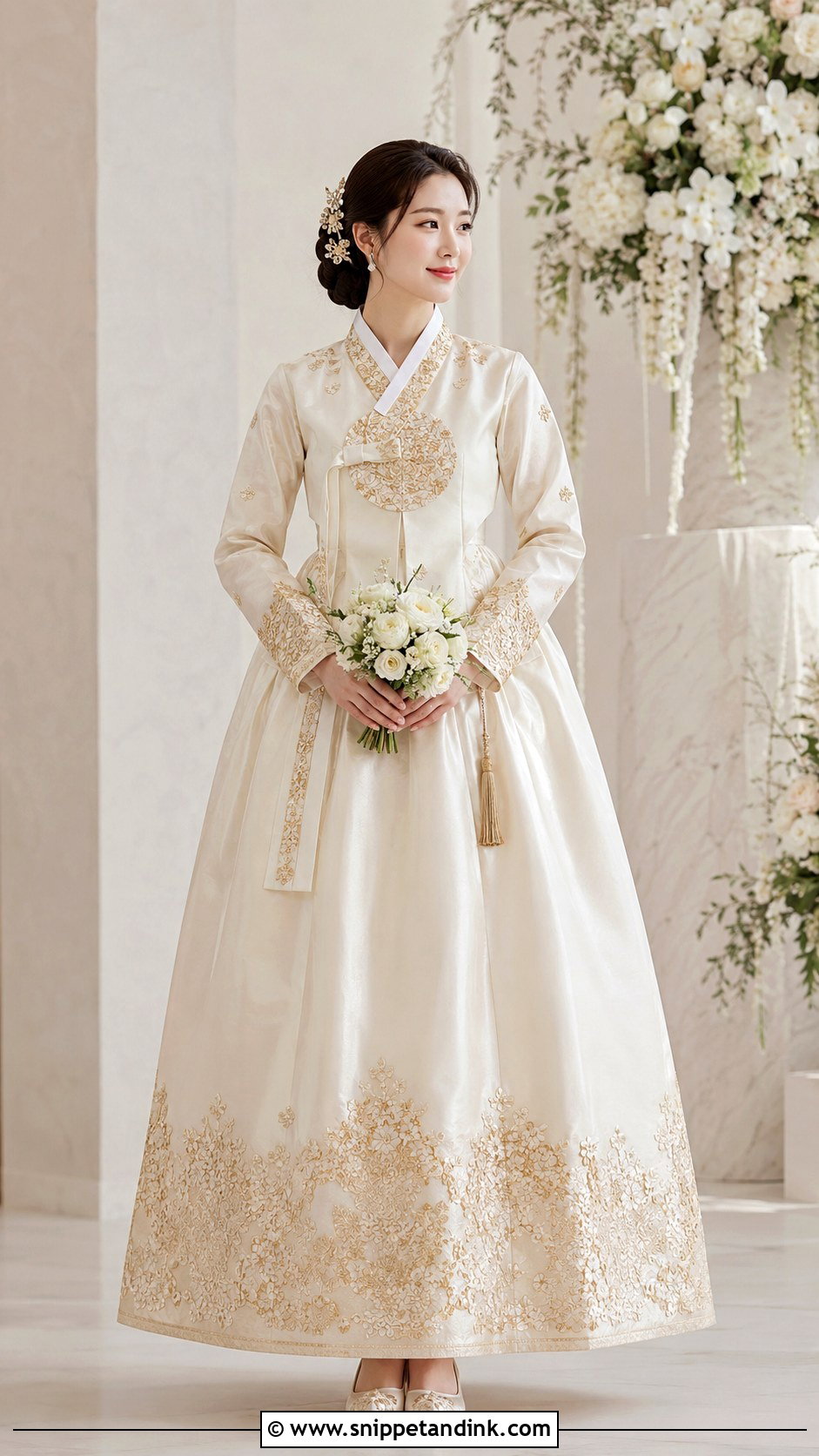 Gold Embroidered Korean Bridal Dress - Snippet and Ink - 20 Korean Bridal Dress Ideas