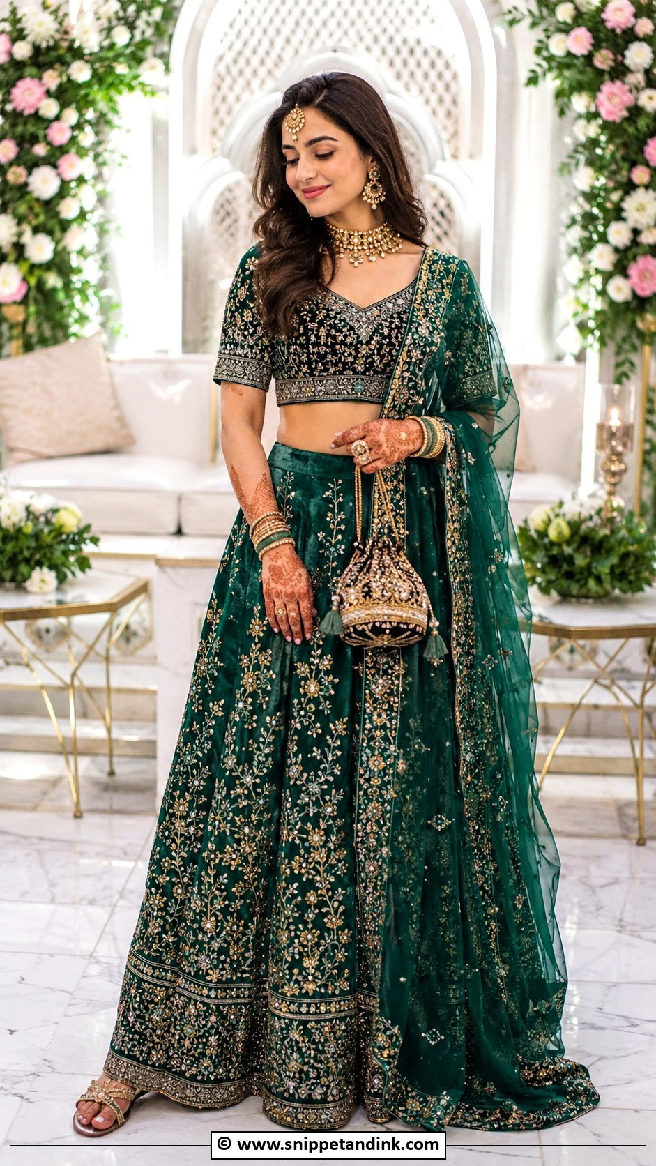 Gold Embroidered Lehenga Henna Night Outfit - Snippet and Ink - 30 Henna Night Dress Ideas