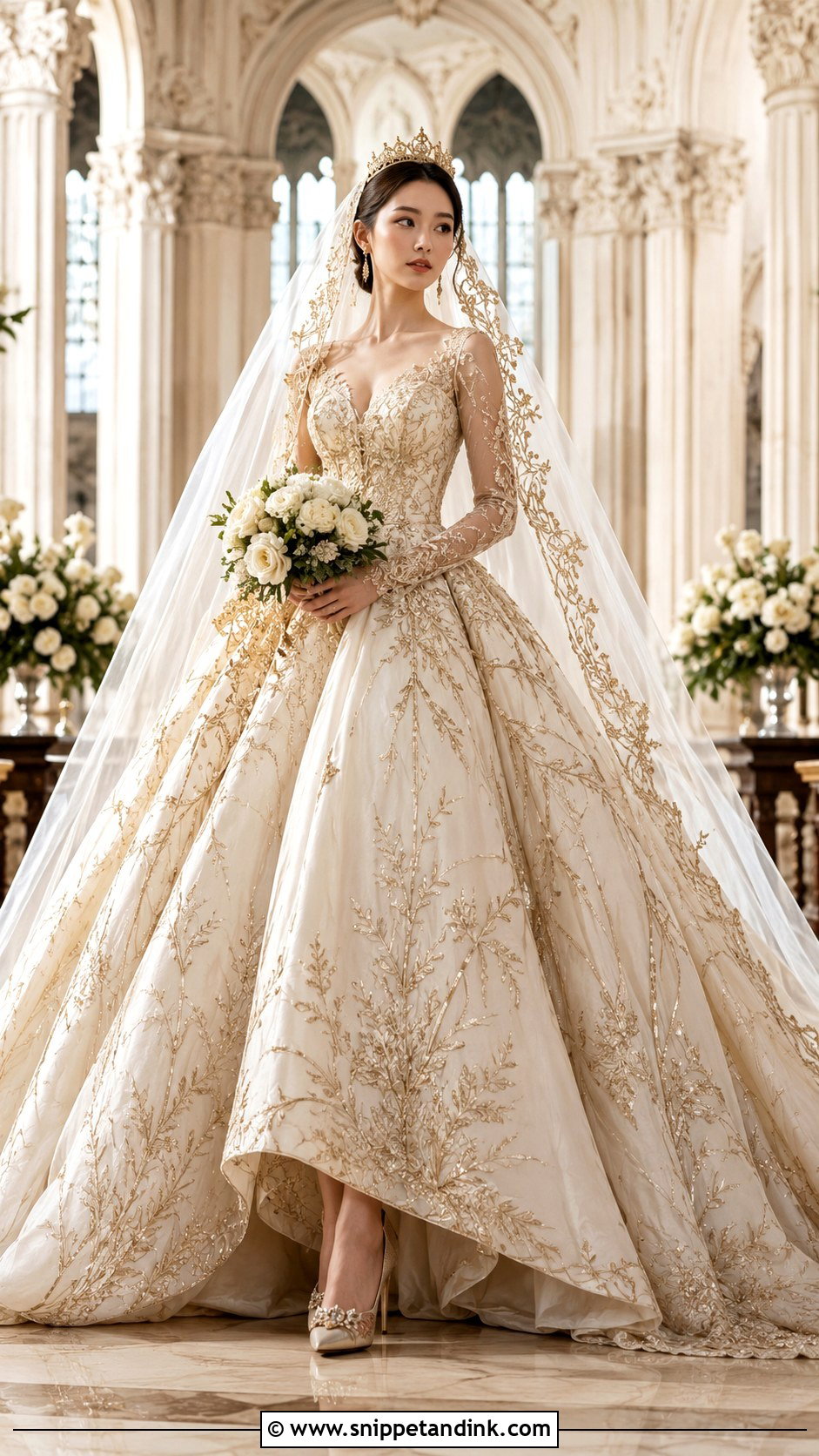 Gold Embroidered Manhwa Wedding Dress - Snippet and Ink - 20 Manhwa Wedding Dress Ideas