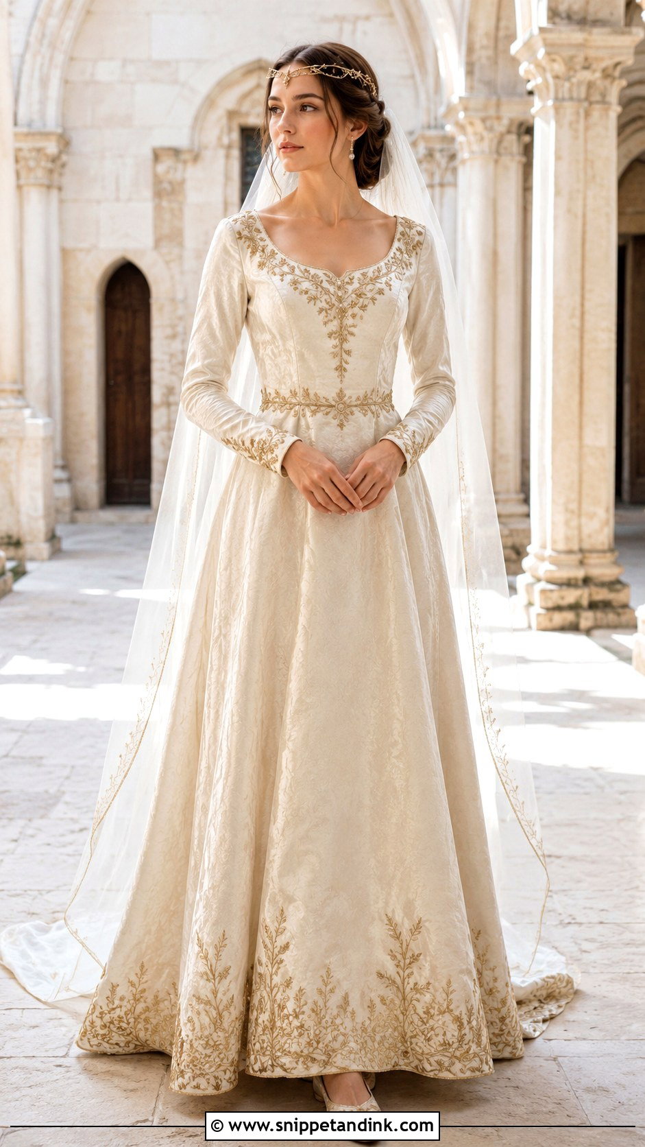 Gold Embroidered Medieval Wedding Dress - Snippet and Ink - 20 Medieval Wedding Dresses