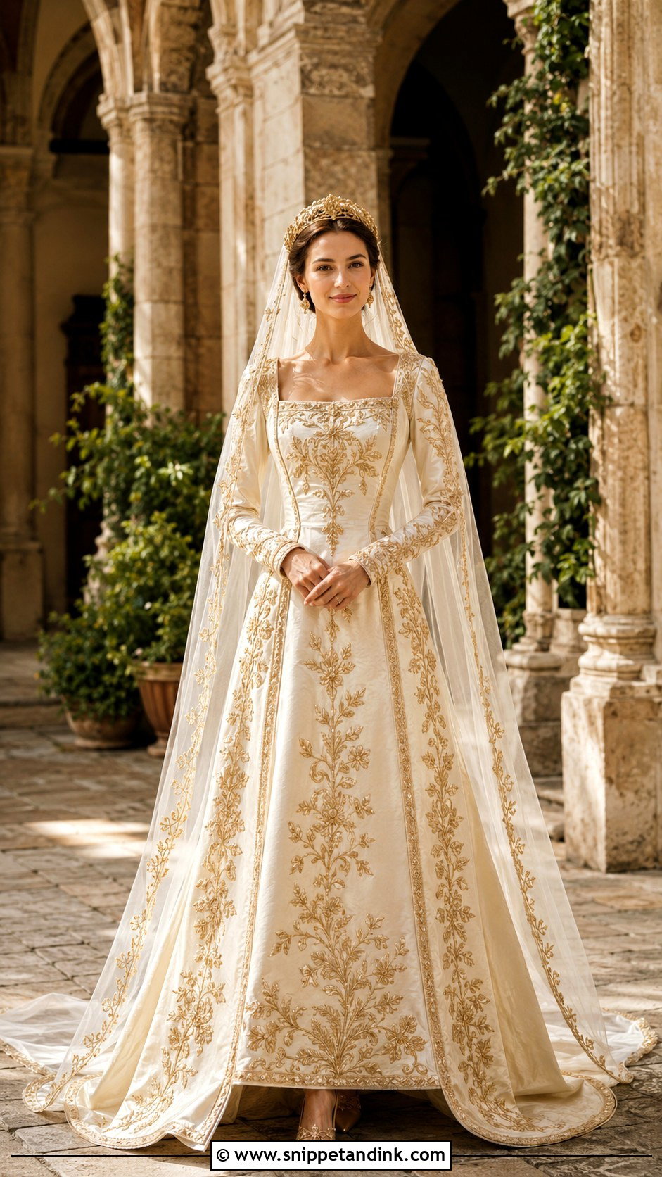Gold Embroidered Medieval Wedding Dress - Snippet and Ink - 20 Medieval Style Wedding Dress Ideas