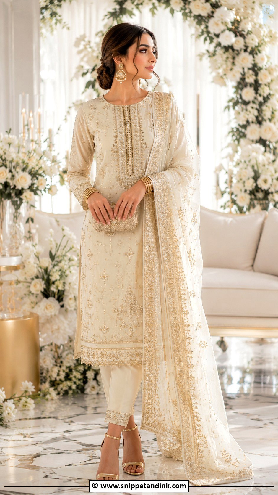 Gold Embroidered Nikah Suit - Snippet and Ink - 35 Nikah Dress Ideas