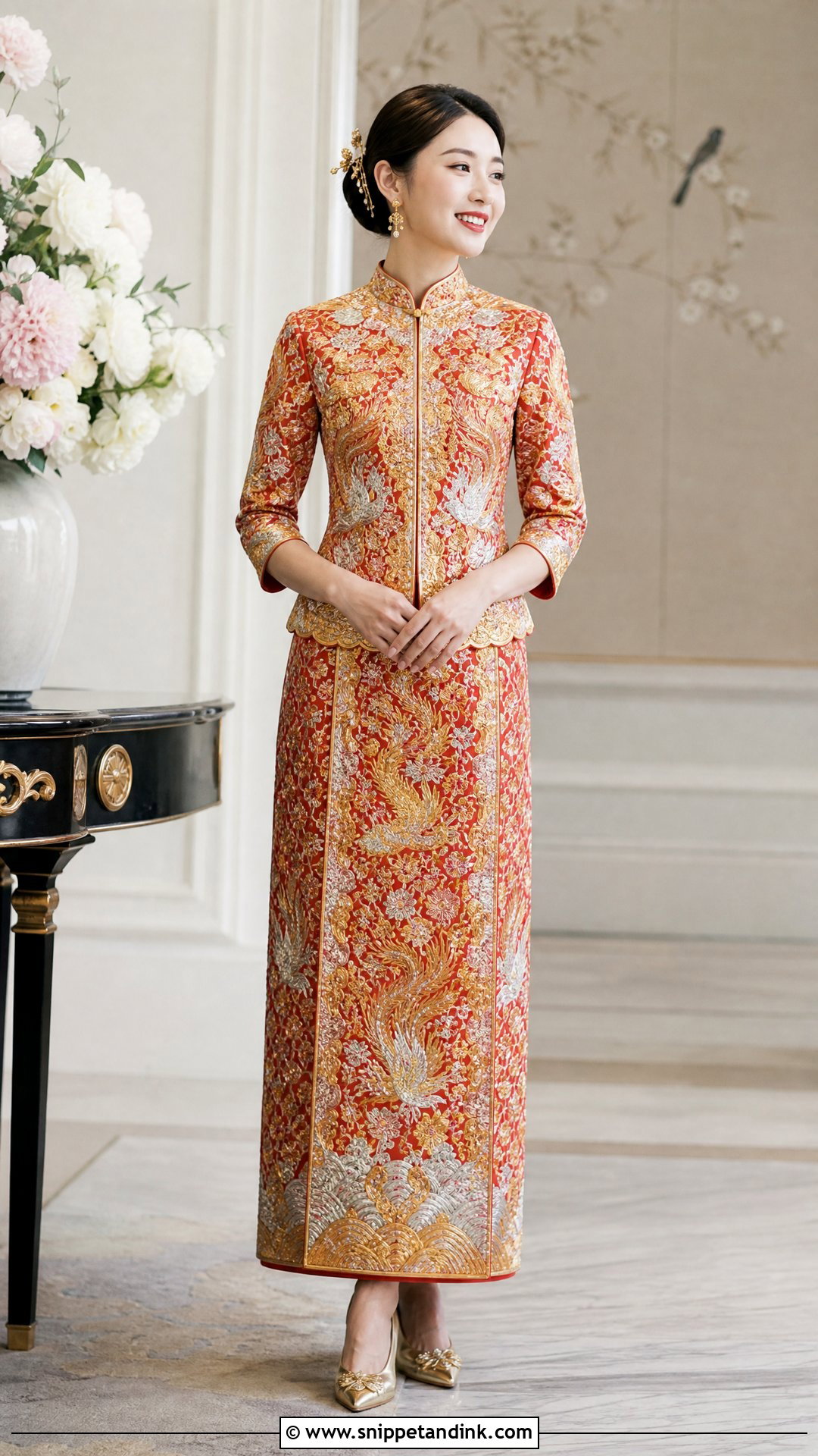 Gold Embroidered Qun Kwa Wedding Dress - Snippet and Ink - 20 Chinese Style Wedding Dress Ideas