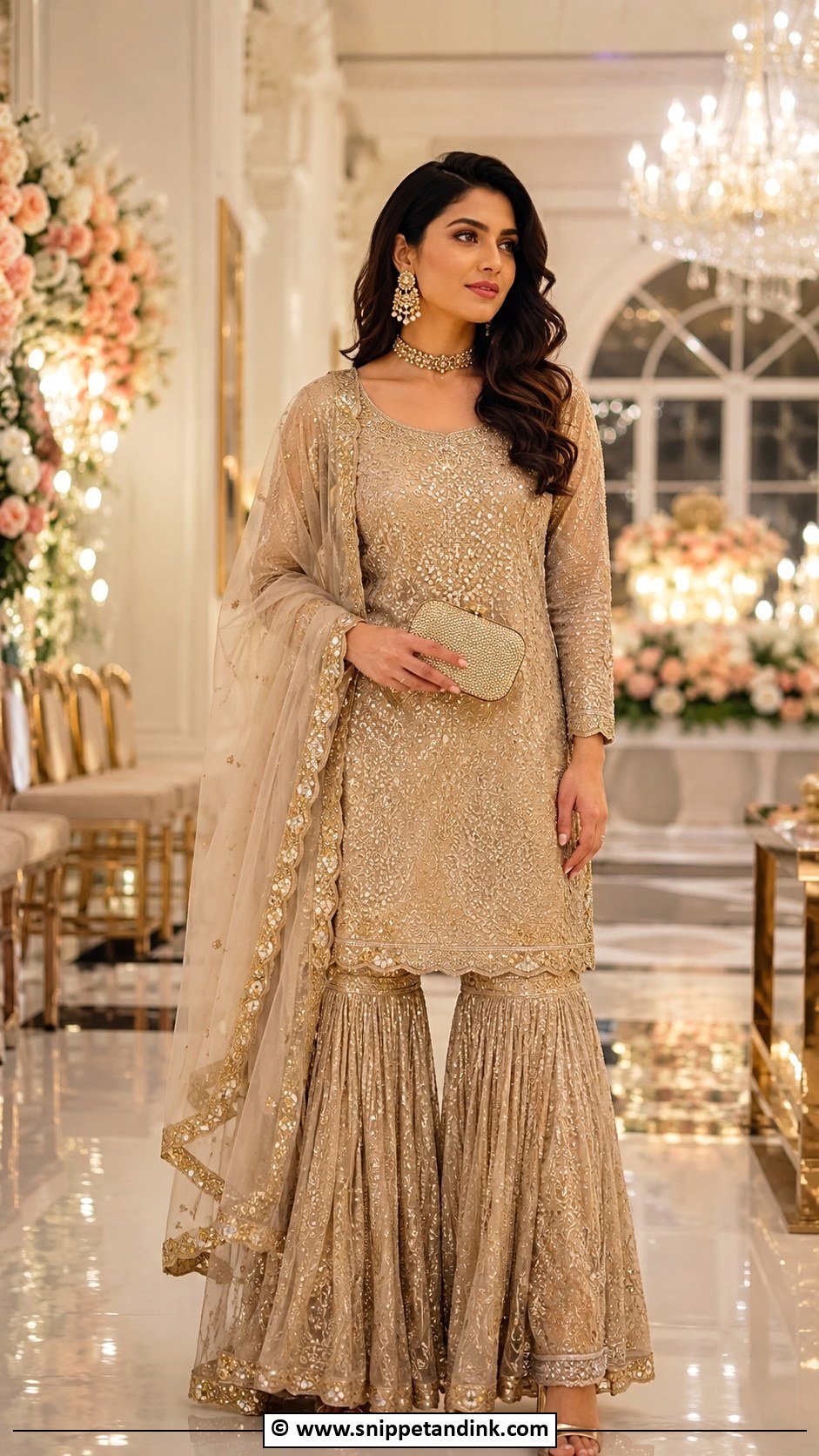 Gold Embroidered Sarara Set - Snippet and Ink - 30 Sarara Dress Indian Weddings Ideas