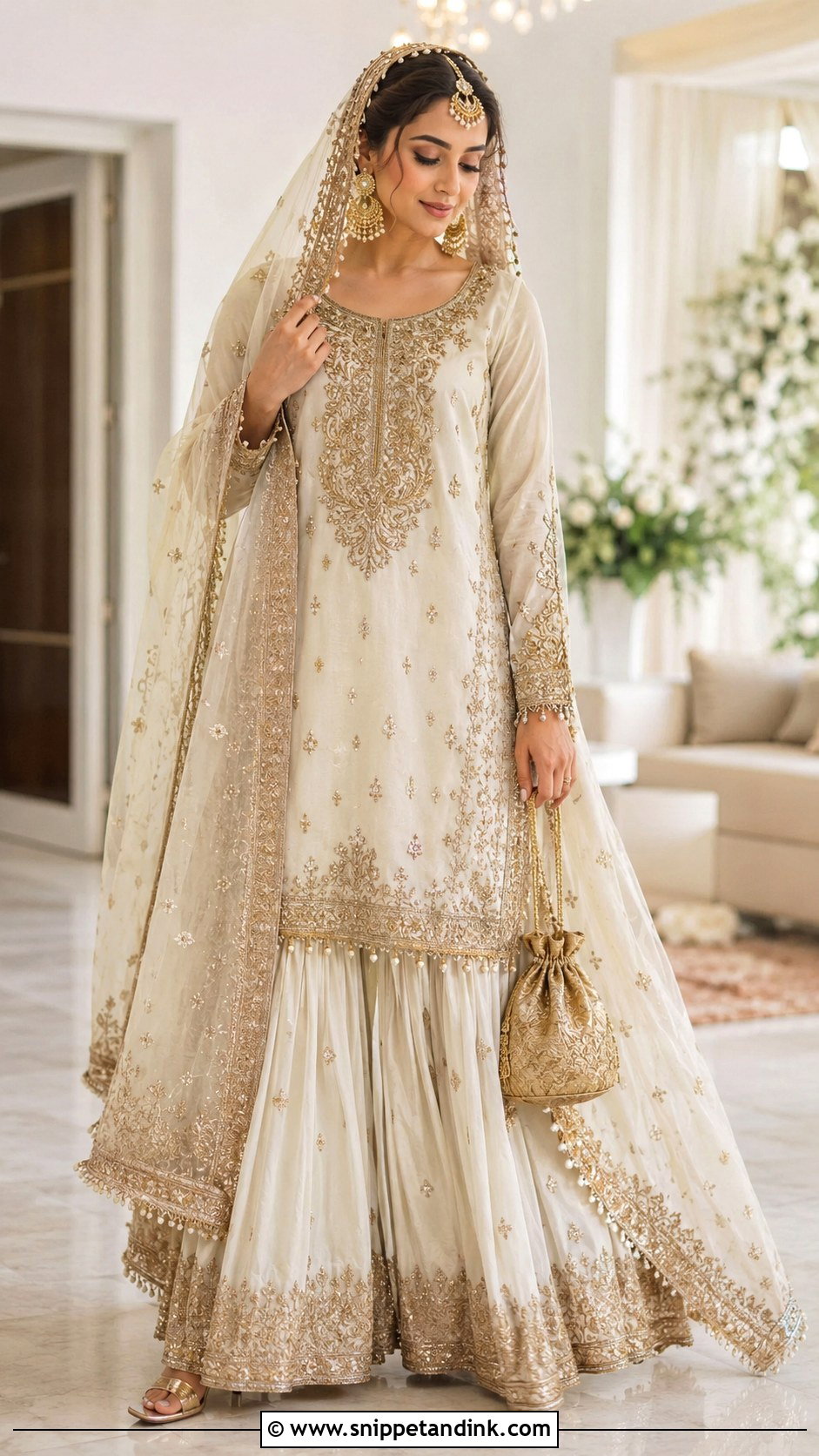 Gold Embroidered Sharara Nikkah Dress - Snippet and Ink - 20 Dresses for Nikkah