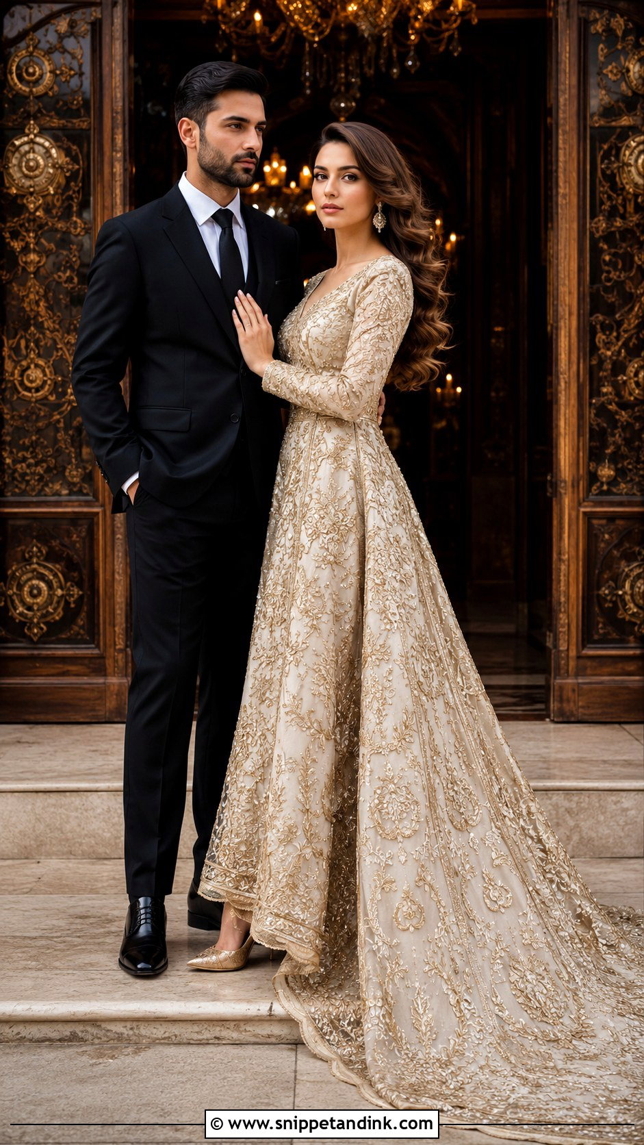 Gold Embroidered Tail Gown - Snippet and Ink - 20 Tail Gown for Pre Wedding Ideas