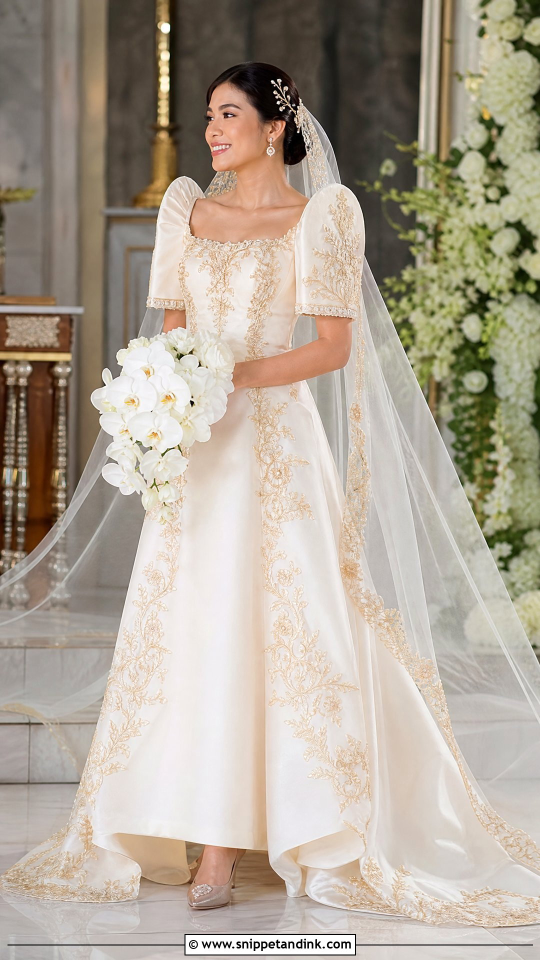 Gold Embroidered Terno Wedding Dress - Snippet and Ink - 20 Philippine Wedding Dress Ideas
