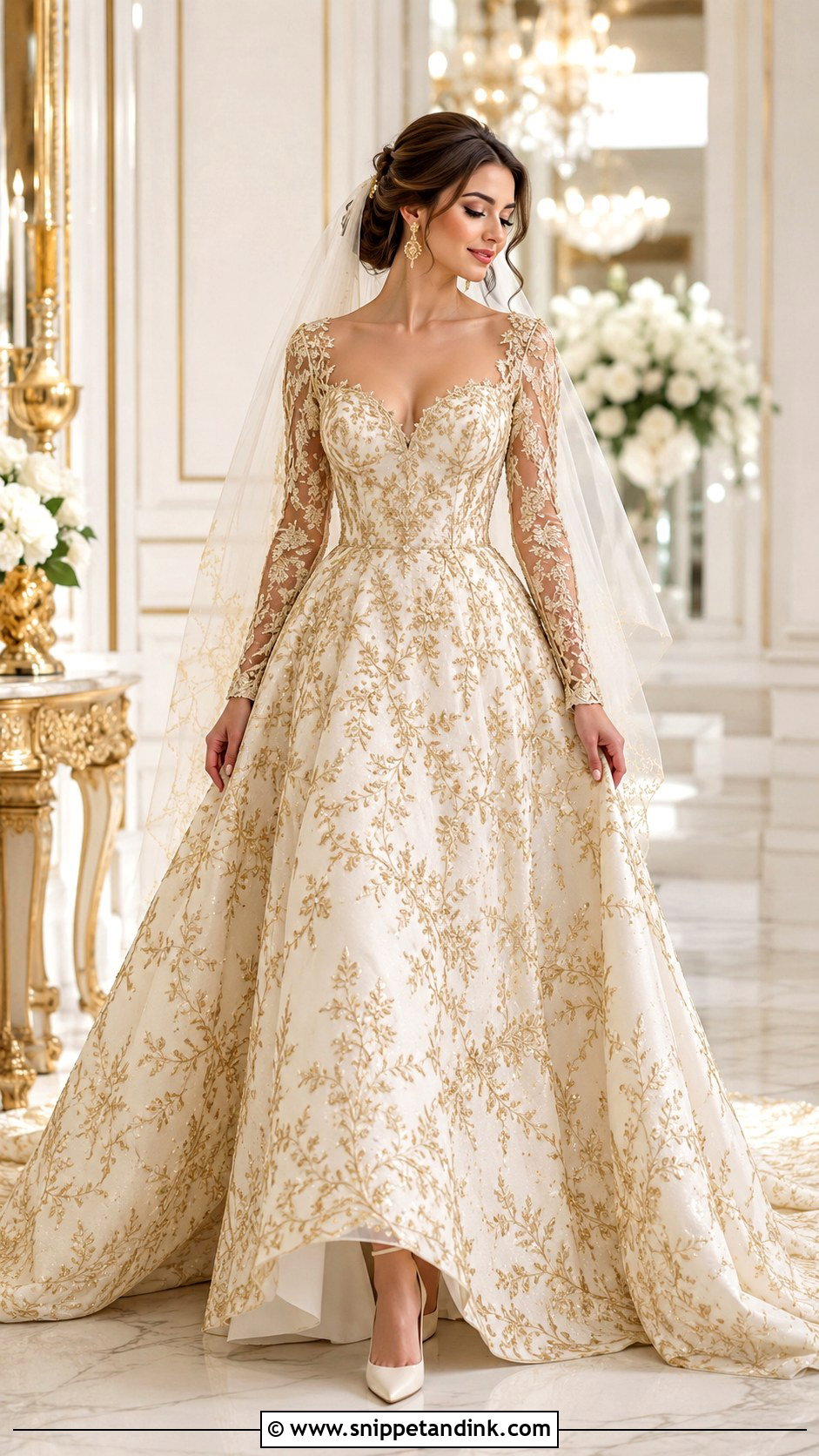 Gold Embroidered Wedding Dress - Snippet and Ink - 30 Embroidered Wedding Dress Ideas