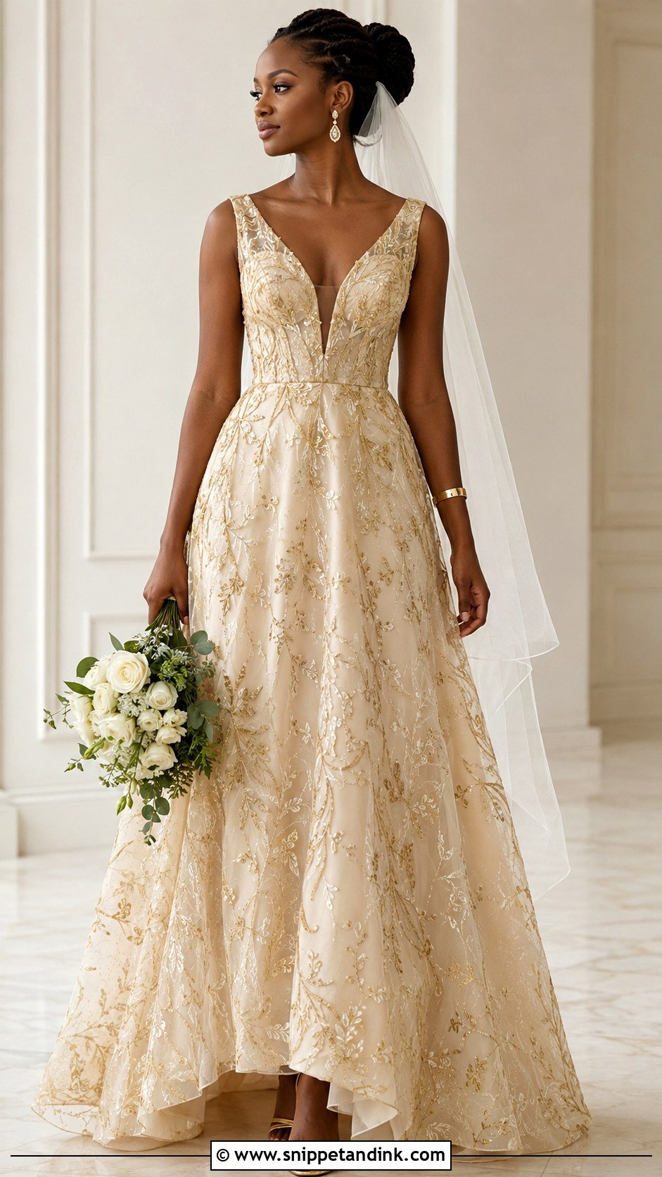 Gold Embroidered Wedding Dress - Snippet and Ink - 20 Black Bride Wedding Dress Ideas