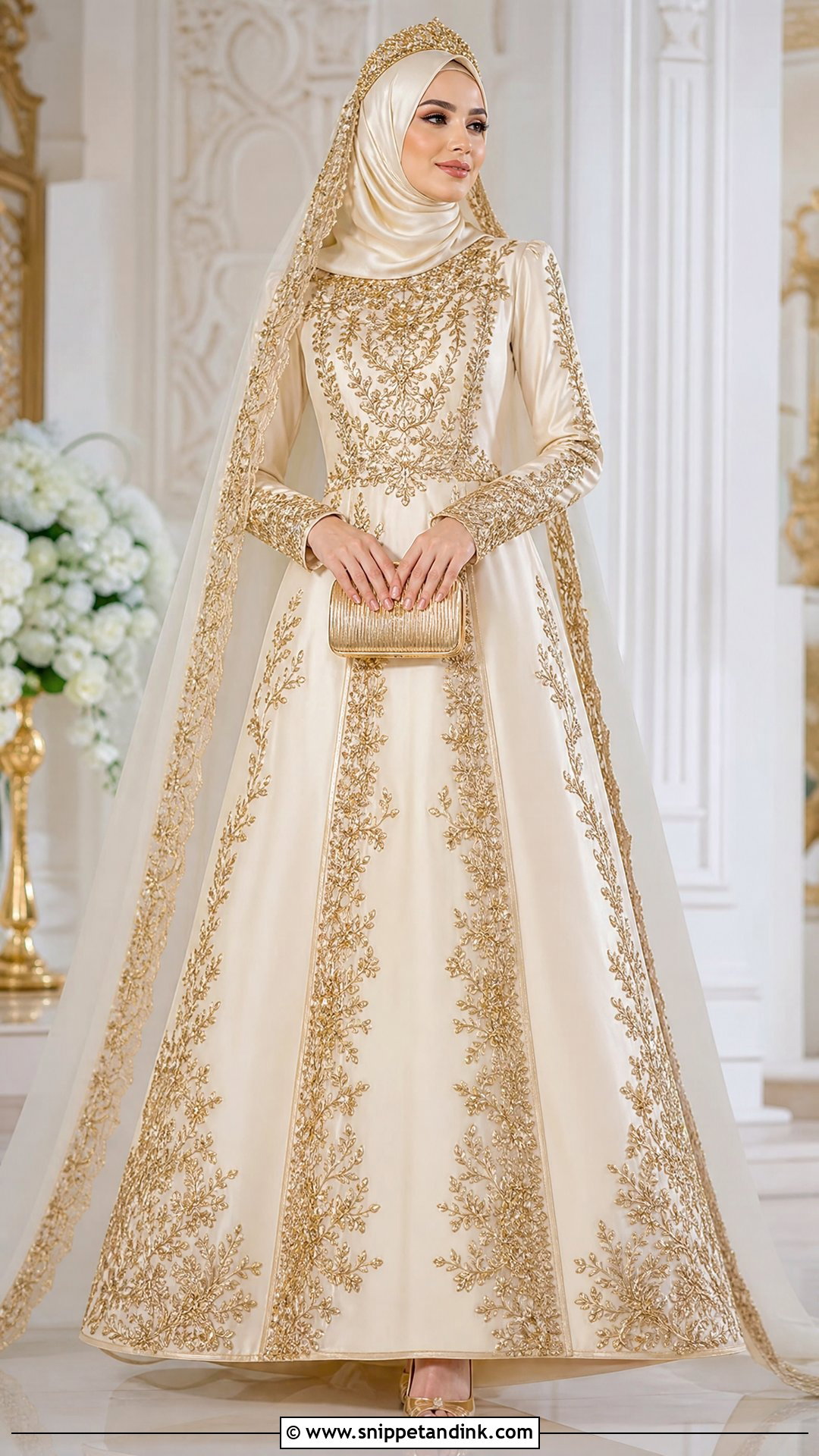 Gold Embroidered Wedding Dress With Hijab - Snippet and Ink - 20 Wedding Dresses with Hijab