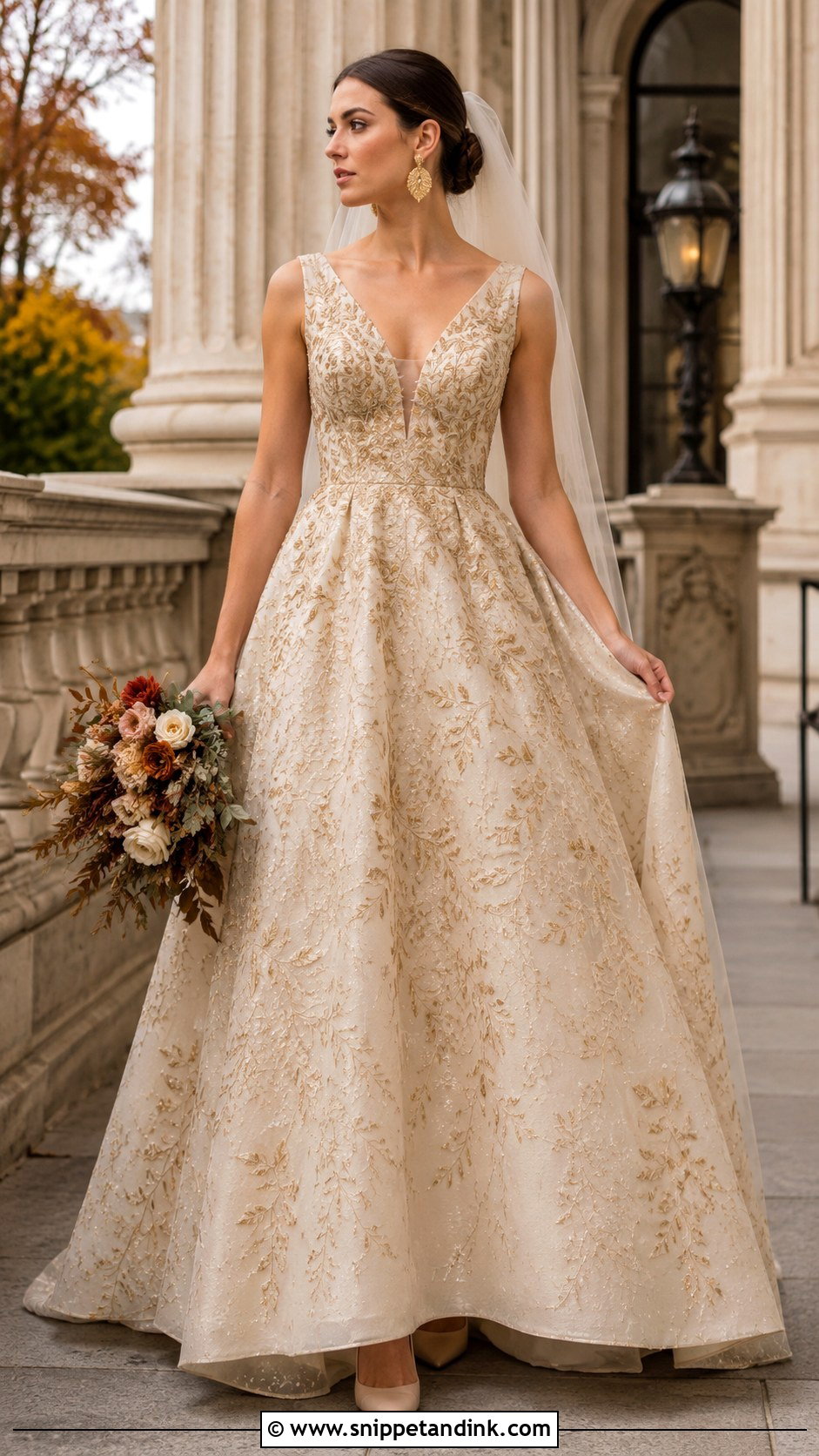 Gold Embroidered Wedding Gown - Snippet and Ink - 20 Embroidered Wedding Gown Ideas