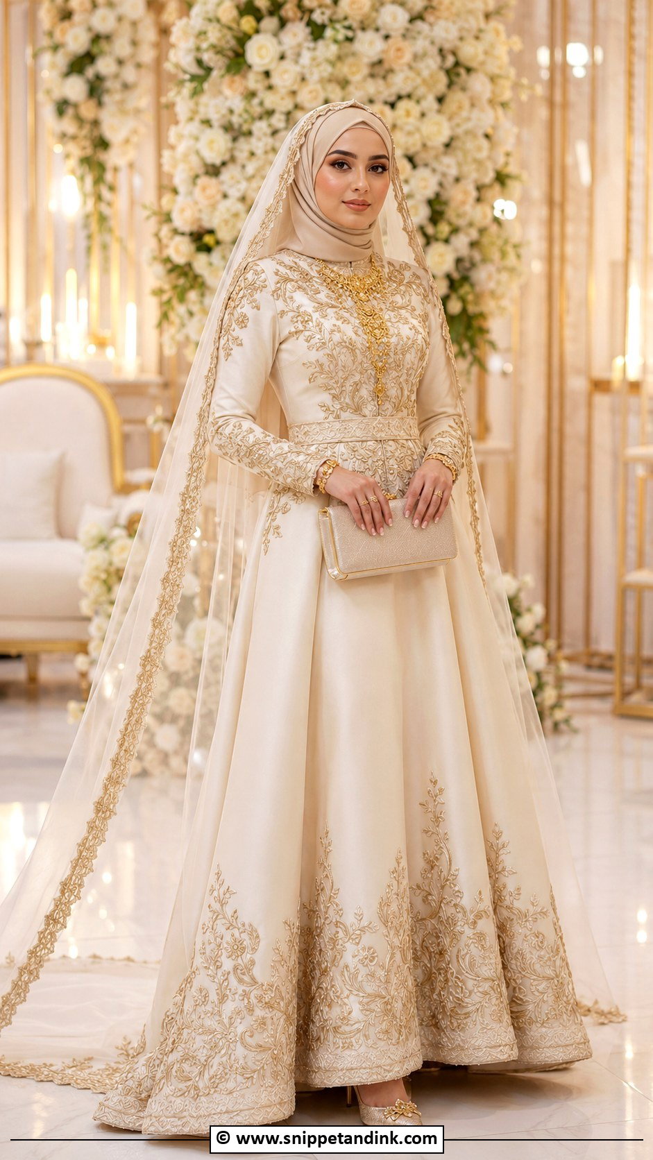 Gold Embroidery Arabic Muslim Wedding Dress - Snippet and Ink - 25 Arabic Muslim Wedding Dress Ideas