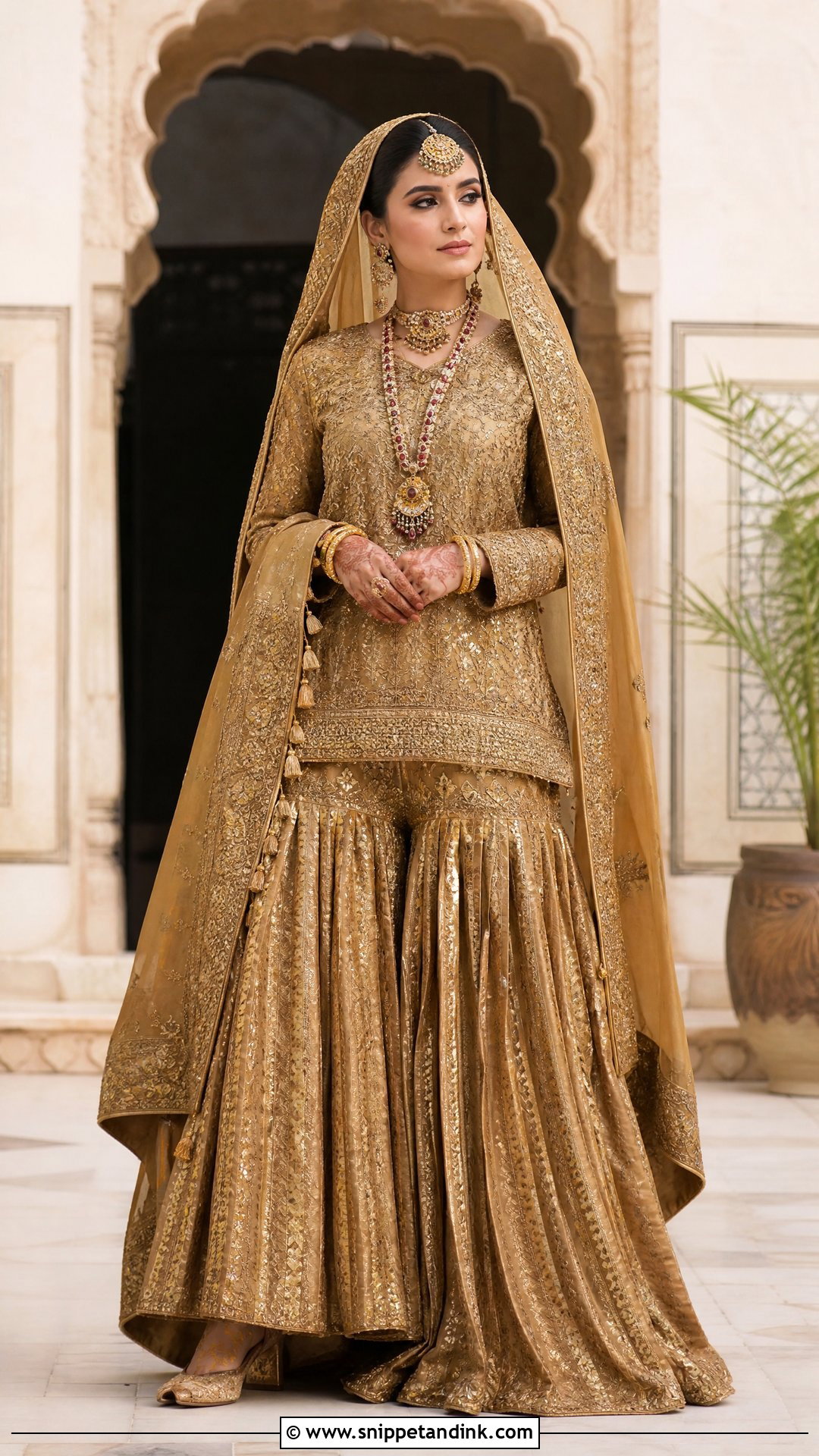 Gold Farshi Gharara Bridal Outfit - Snippet and Ink - 20 Pakistani Bridal Outfits