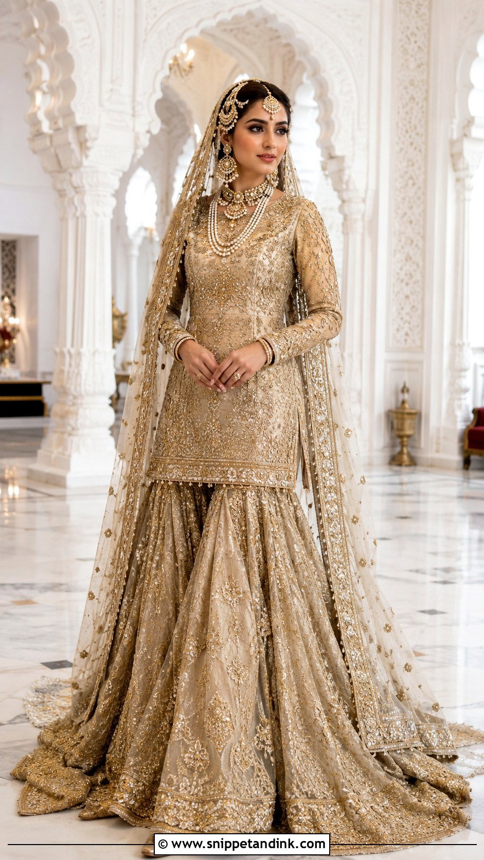 Gold Farshi Nikah Garara Outfit - Snippet and Ink - 20 Nikah Garara Ideas