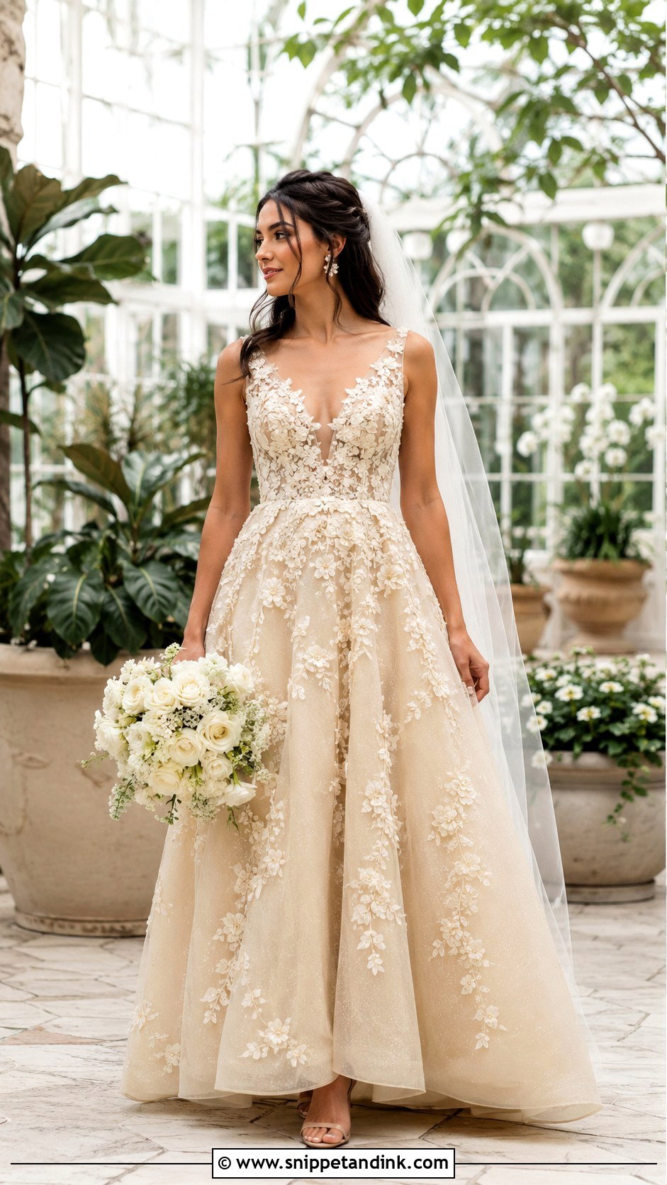 Gold Floral Applique Bridal Dress - Snippet and Ink - 20 Gold Bridal Dress Ideas