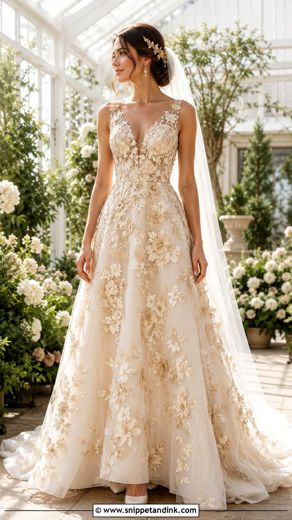 Gold Floral Applique Wedding Dress - Snippet and Ink - 20 Wedding Dress with Gold Accents Ideas