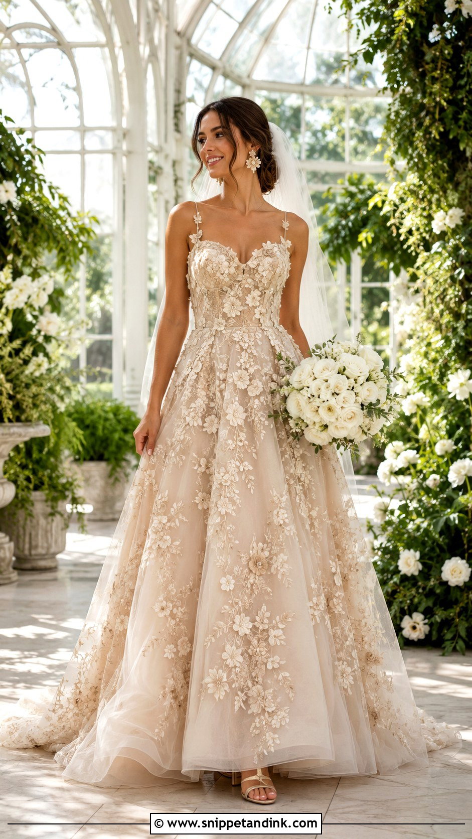 Gold Floral Applique Wedding Dress - Snippet and Ink - 20 Long Classy Gold Wedding Dress Ideas