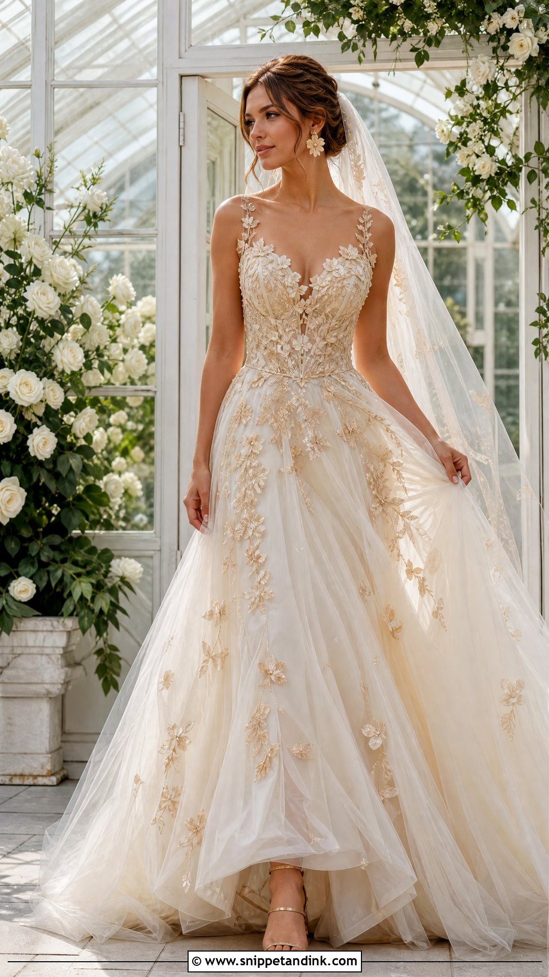 Gold Floral Applique Wedding Gown - Snippet and Ink - 25 Gold Wedding Gowns