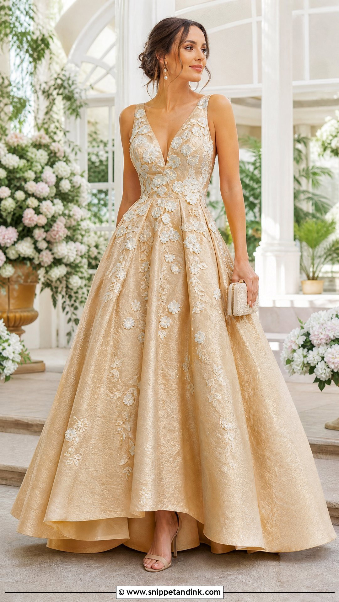 Gold Floral Ball Gown - Snippet and Ink - 25 Golden Ball Gown Ideas