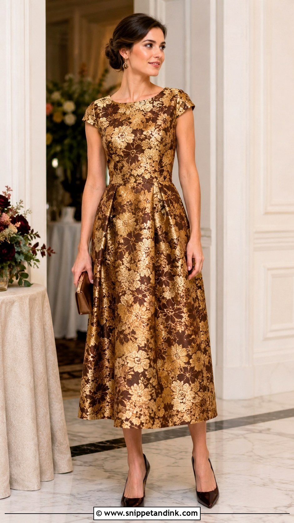 Gold Floral Jacquard Dress for Wedding - Snippet and Ink - 20 Gold Dresses for Wedding
