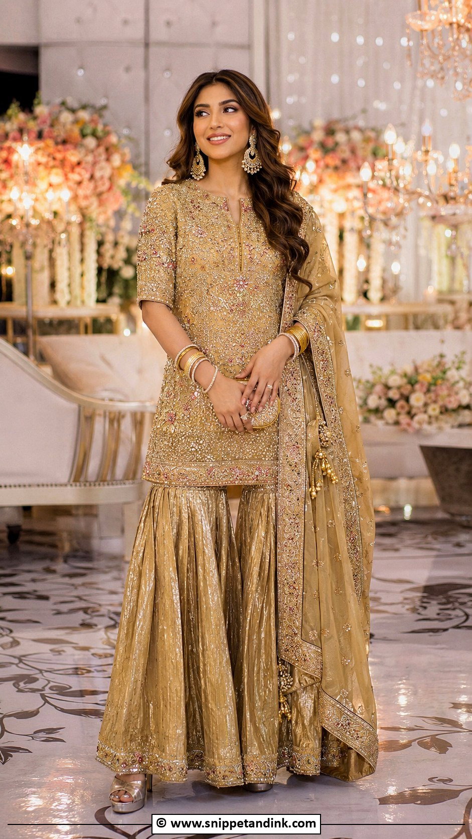 Gold Gharara Barat Dress - Snippet and Ink - 30 Barat Dress Ideas