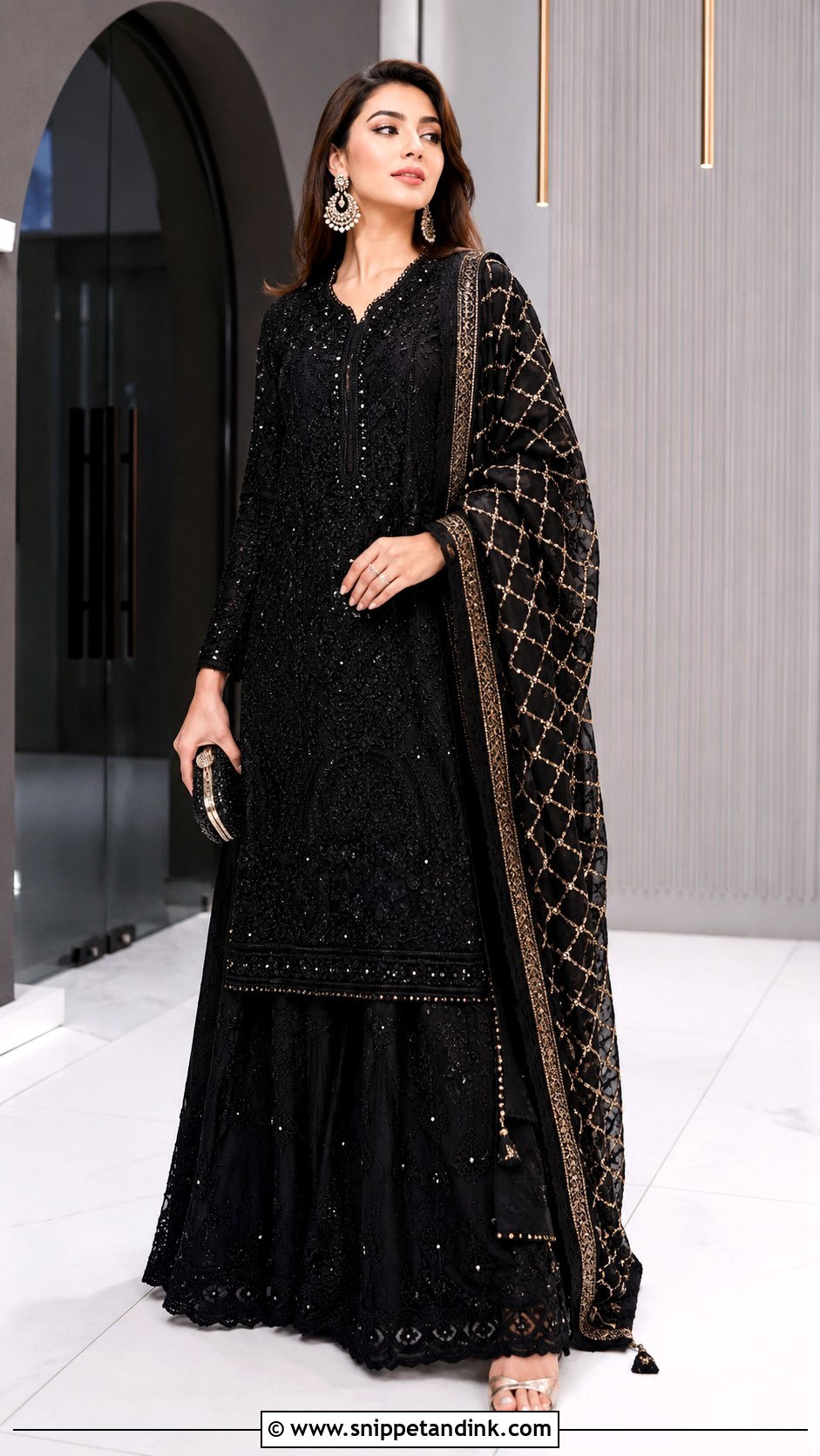 Gold Gharara With Short Kameez - Snippet and Ink - 30 Pakistani Wedding Dresses
