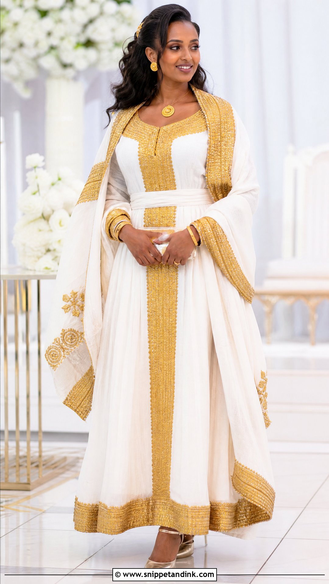 Gold Habesha Kemis Bridal Dress - Snippet and Ink - 25 Ethiopian Wedding Dress Ideas