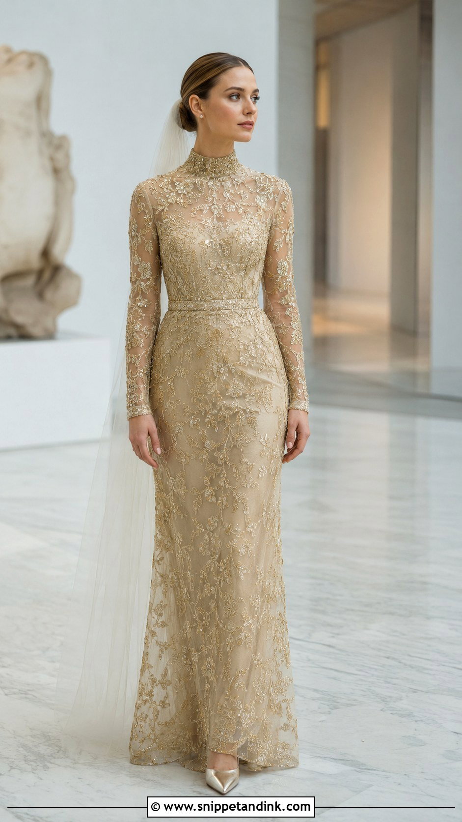 Gold High Neck Bridal Dress - Snippet and Ink - 20 Gold Bridal Dress Ideas