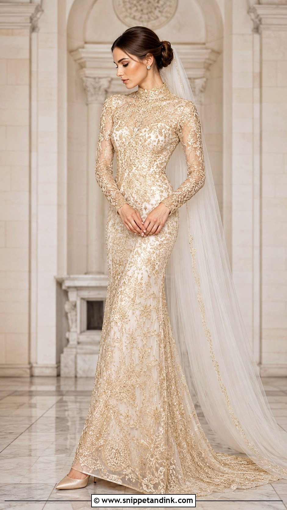 Gold High Neck Wedding Dress - Snippet and Ink - 20 Long Classy Gold Wedding Dress Ideas