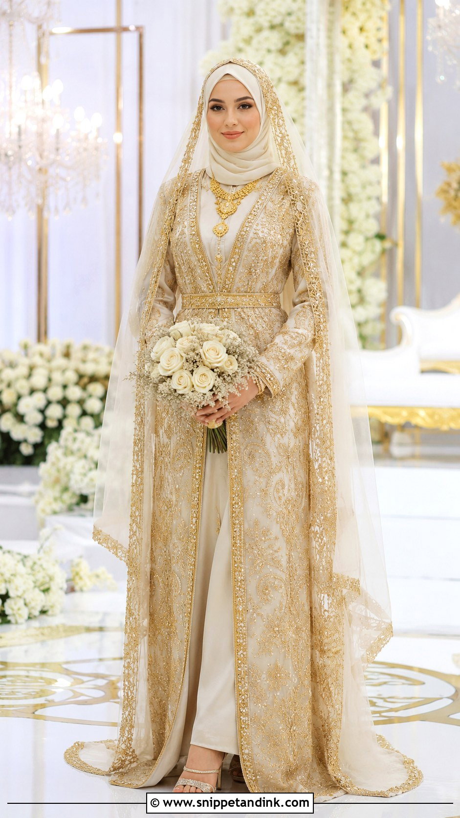 Gold Hijab Bridal Look - Snippet and Ink - 25 Hijab Bridal Look Ideas