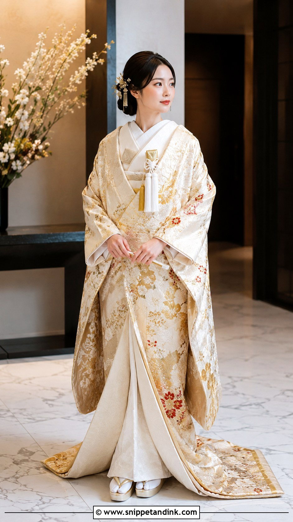 Gold Iro Uchikake Japanese Wedding Dress - Snippet and Ink - 20 Modern Japanese Wedding Dress Ideas