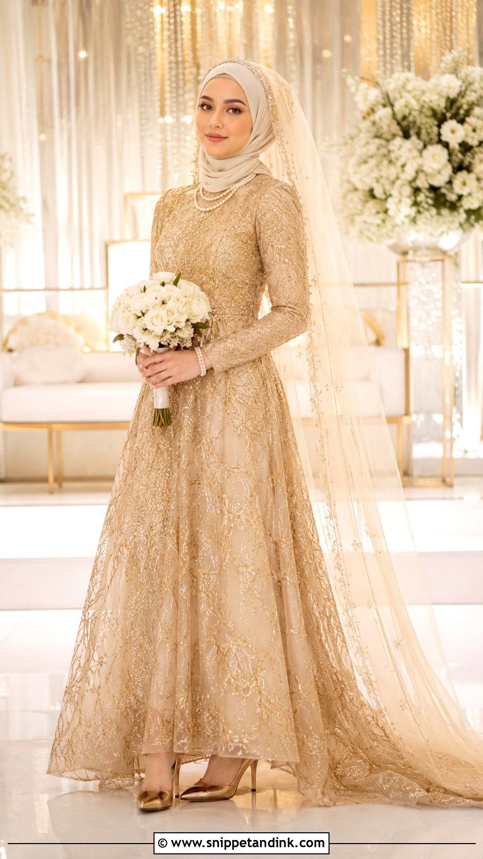 Gold Islamic Wedding Dress With Hijab - Snippet and Ink - 30 Islamic Wedding Dress Ideas