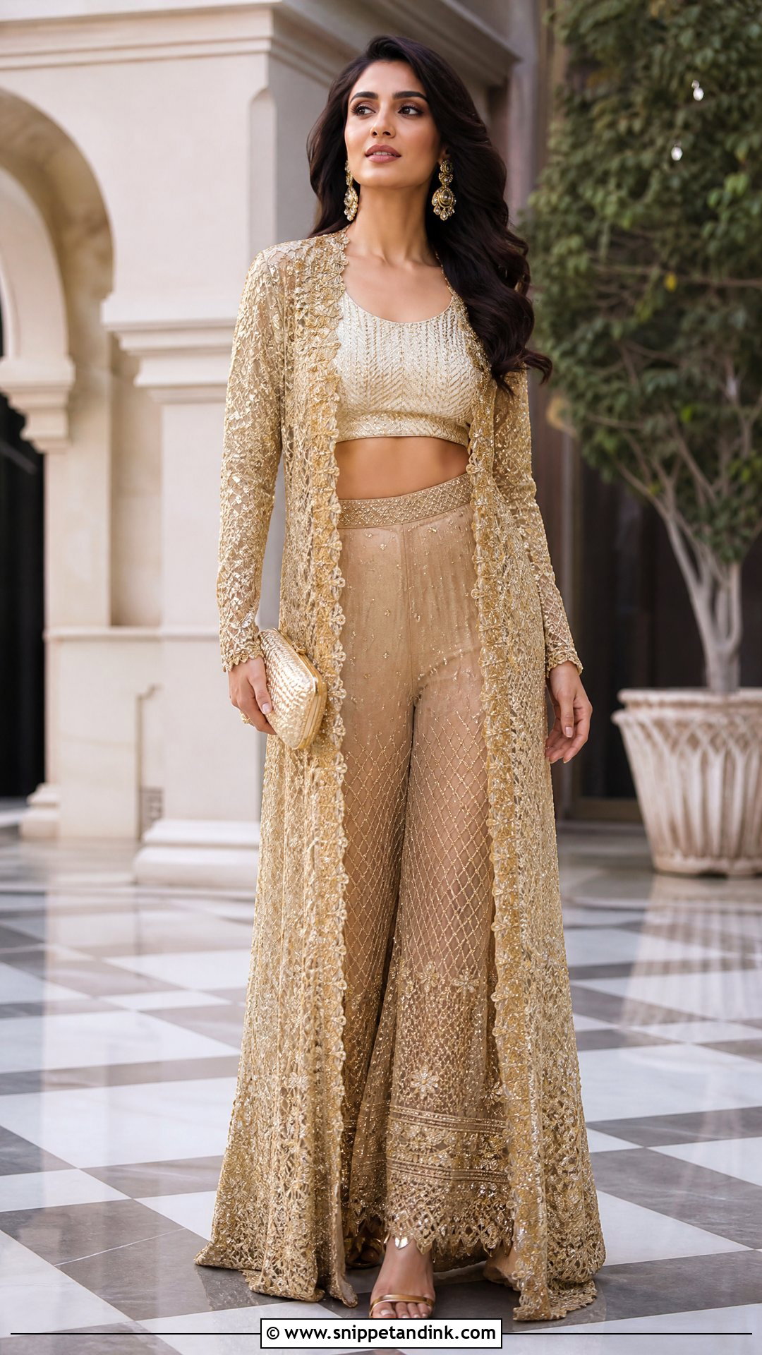 Gold Jacket Net Sharara - Snippet and Ink - 20 Net Sharara Ideas
