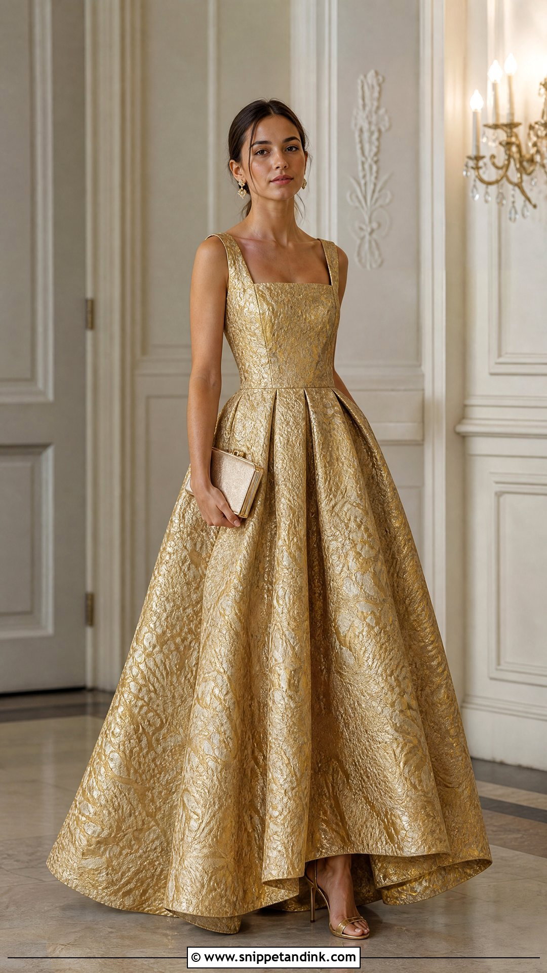 Gold Jacquard Ball Gown - Snippet and Ink - 25 Golden Ball Gown Ideas