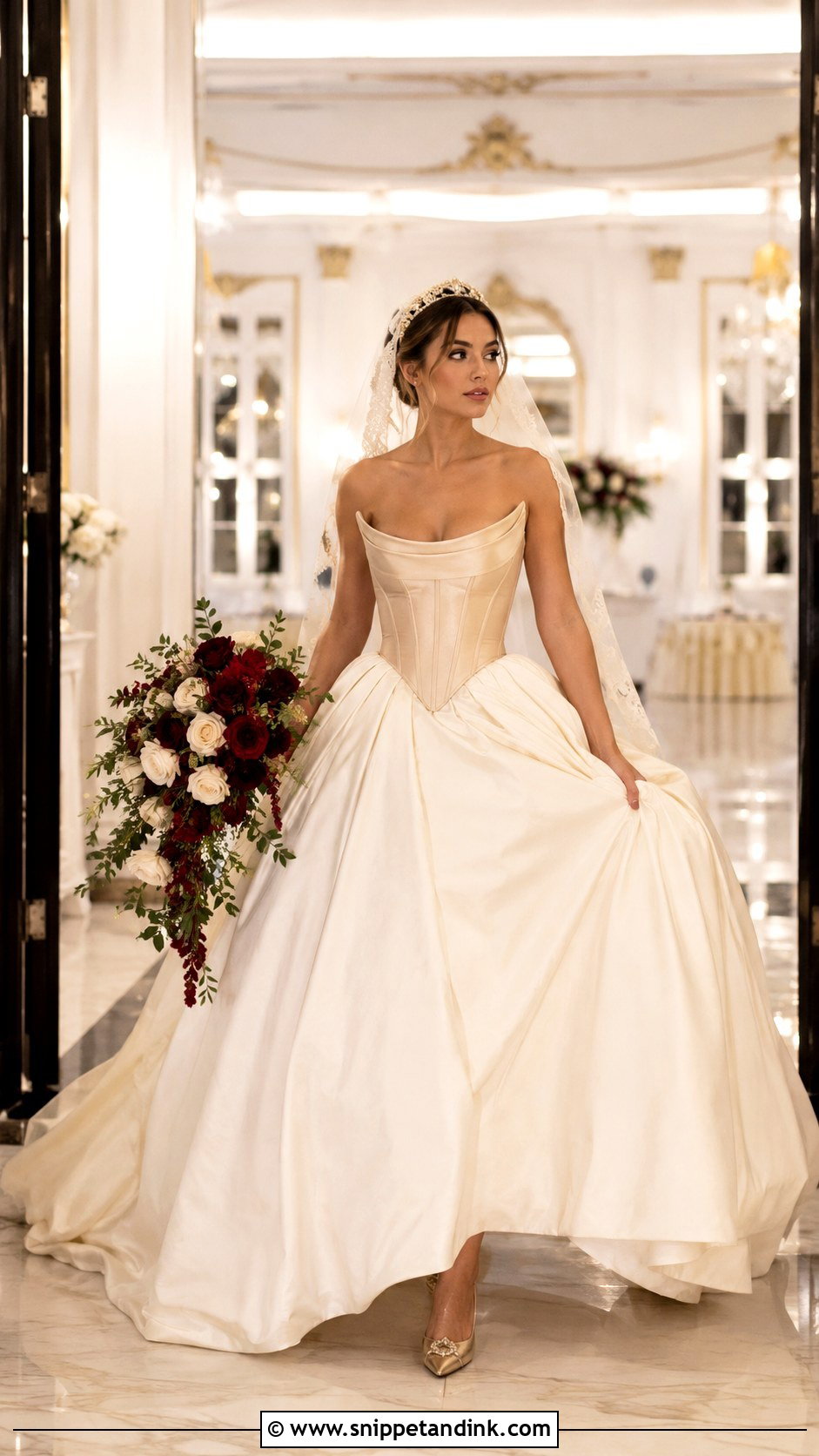 Gold Jacquard Belle Wedding Dress - Snippet and Ink - 20 Belle Beauty and the Beast Wedding Dress Ideas