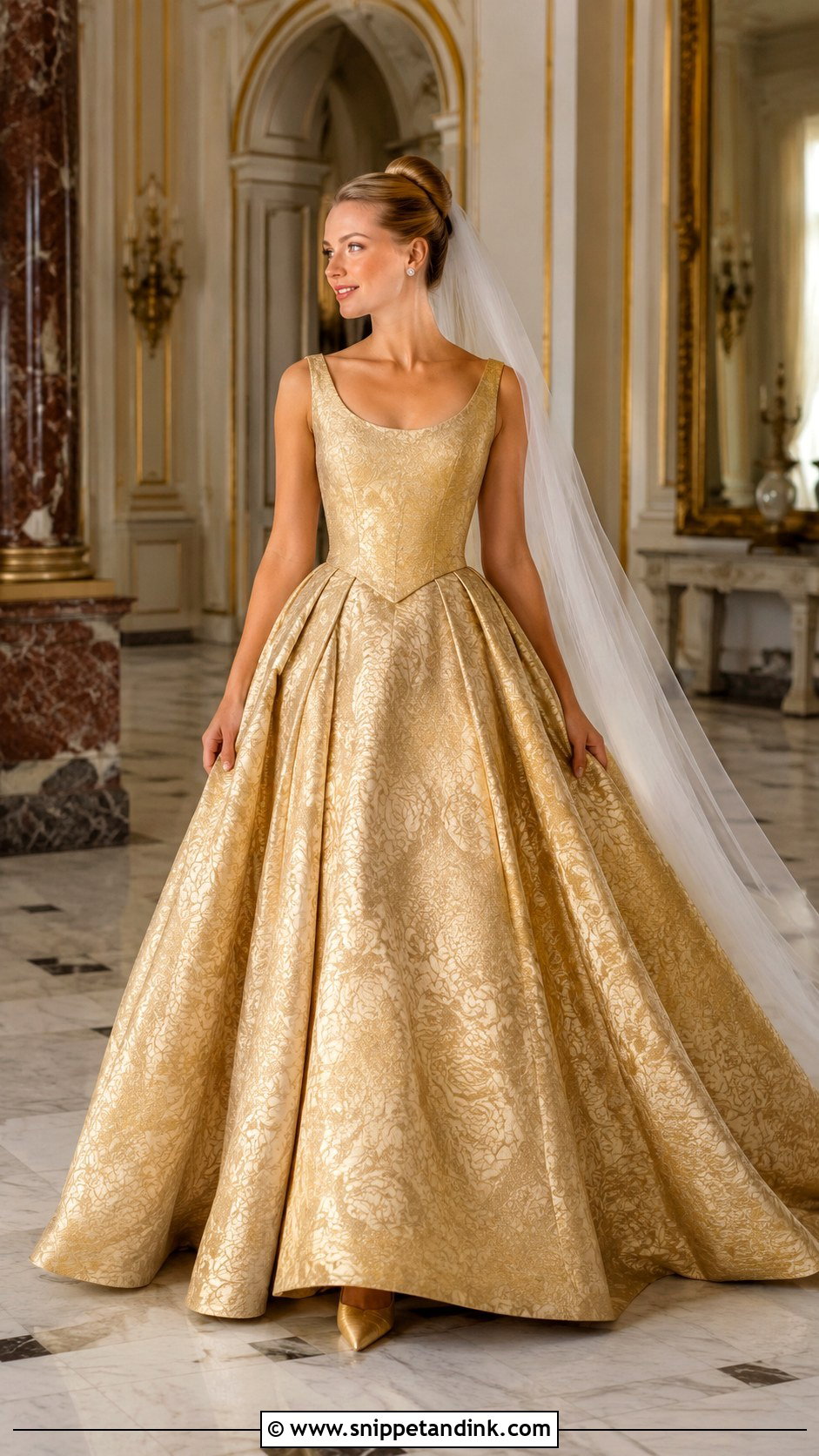 Gold Jacquard Belle Wedding Dress - Snippet and Ink - 20 Beauty and the Beast Wedding Dress Ideas