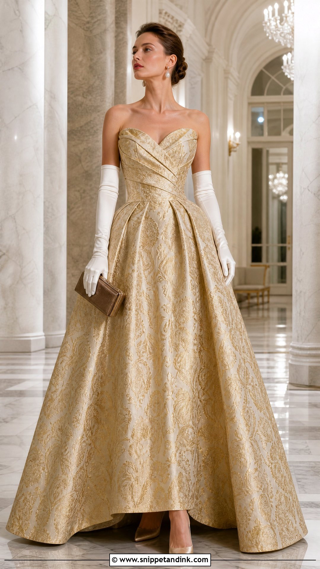 Gold Jacquard White Tie Ball Gown Outfit - Snippet and Ink - 20 White Tie Attire Ideas
