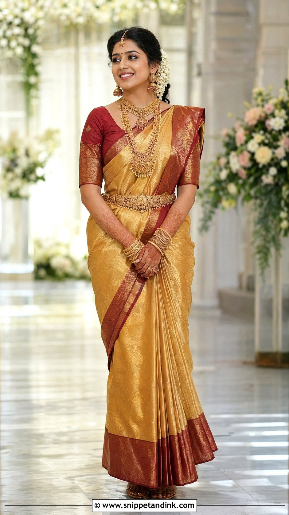 Gold Kanjeevaram Bollywood Bridal Saree - Snippet and Ink - 20 Bollywood Bridal Ideas